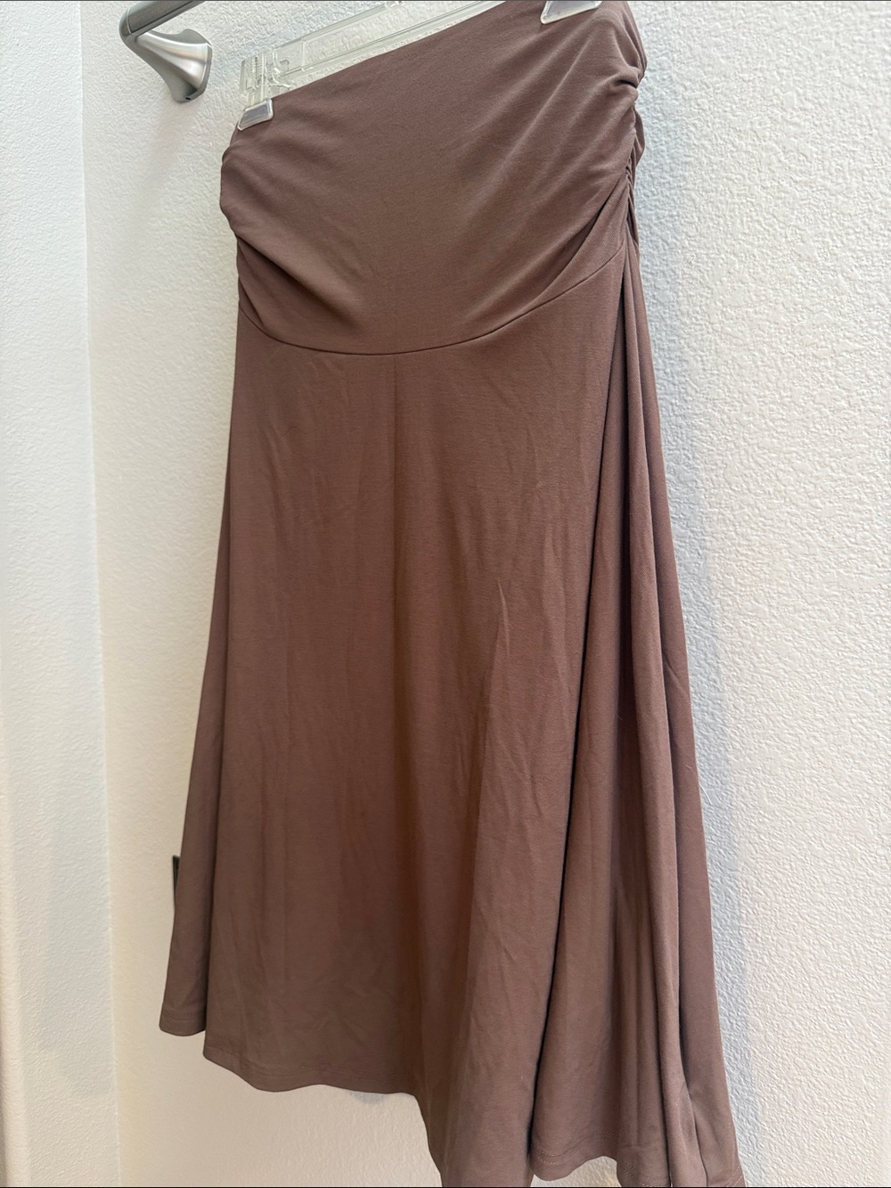OGL Brown Strapless A-Line Draped Maxi Skirt